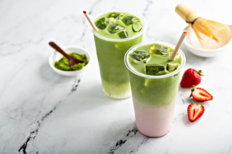 iced strawberry matcha latte