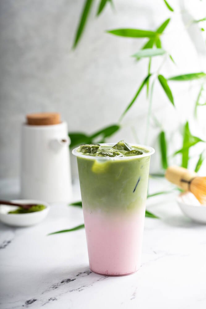 iced strawberry matcha latte