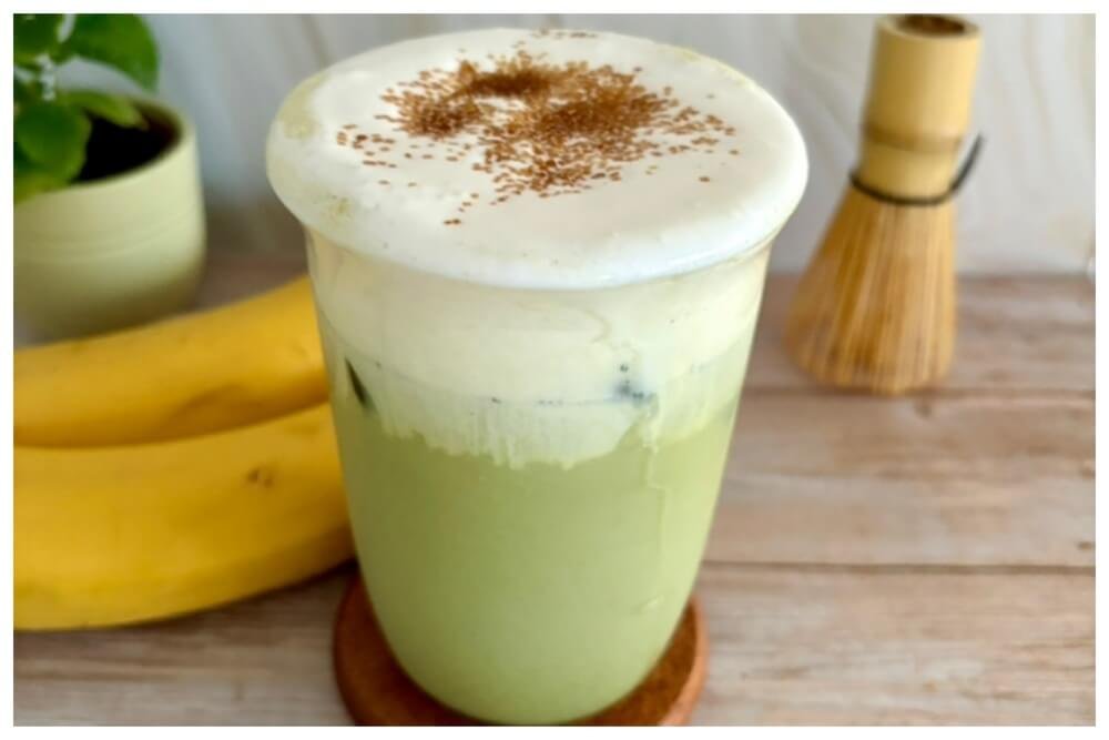 iced banana bread matcha latte