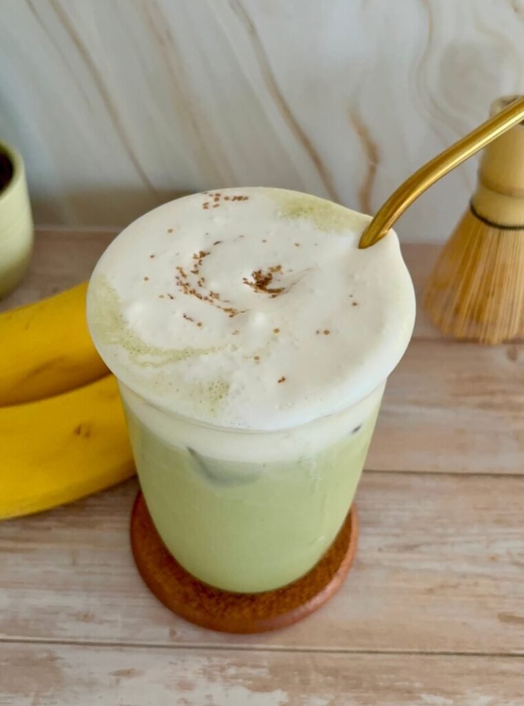 iced banana bread matcha latte 