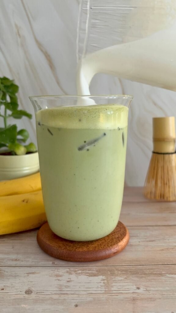 iced banana bread matcha latte 