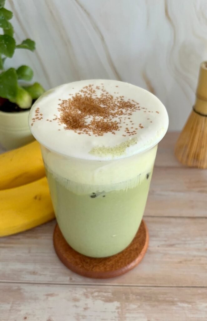 iced banana bread matcha latte