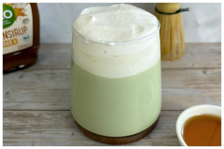 salted maple matcha latte